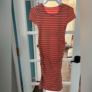 Isabel Maternity Peach & White Stripped Dress